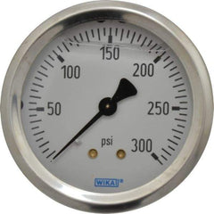 Wika - 2-1/2" Dial, 1/4 Thread, 0-300 Scale Range, Pressure Gauge - Center Back Connection Mount, Accurate to 1.5% of Scale - Industrial Tool & Supply