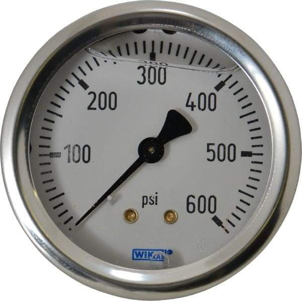Wika - 2-1/2" Dial, 1/4 Thread, 0-600 Scale Range, Pressure Gauge - Center Back Connection Mount, Accurate to 1.5% of Scale - Industrial Tool & Supply