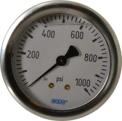 Wika - 2-1/2" Dial, 1/4 Thread, 0-1,000 Scale Range, Pressure Gauge - Center Back Connection Mount, Accurate to 1.5% of Scale - Industrial Tool & Supply