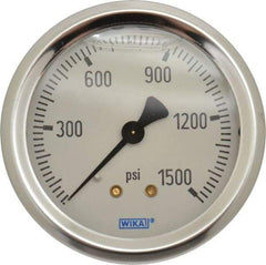 Wika - 2-1/2" Dial, 1/4 Thread, 0-1,500 Scale Range, Pressure Gauge - Center Back Connection Mount, Accurate to 1.5% of Scale - Industrial Tool & Supply