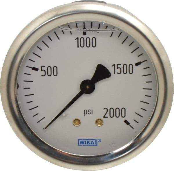 Wika - 2-1/2" Dial, 1/4 Thread, 0-2,000 Scale Range, Pressure Gauge - Center Back Connection Mount, Accurate to 1.5% of Scale - Industrial Tool & Supply