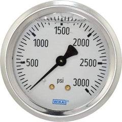 Wika - 2-1/2" Dial, 1/4 Thread, 0-3,000 Scale Range, Pressure Gauge - Center Back Connection Mount, Accurate to 1.5% of Scale - Industrial Tool & Supply
