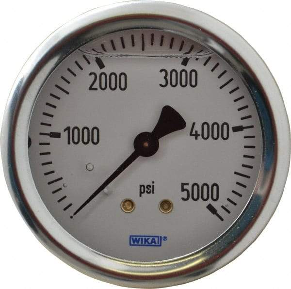 Wika - 2-1/2" Dial, 1/4 Thread, 0-5,000 Scale Range, Pressure Gauge - Center Back Connection Mount, Accurate to 1.5% of Scale - Industrial Tool & Supply