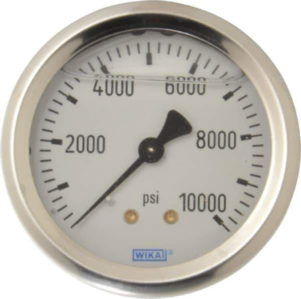 Wika - 2-1/2" Dial, 1/4 Thread, 0-10,000 Scale Range, Pressure Gauge - Center Back Connection Mount, Accurate to 1.5% of Scale - Industrial Tool & Supply