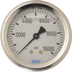 Wika - 2-1/2" Dial, 1/4 Thread, 0-10,000 Scale Range, Pressure Gauge - Center Back Connection Mount, Accurate to 1.5% of Scale - Industrial Tool & Supply