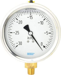 Wika - 4" Dial, 1/4 Thread, 30-0 Scale Range, Pressure Gauge - Lower Connection Mount, Accurate to 1% of Scale - Industrial Tool & Supply