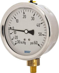 Wika - 4" Dial, 1/4 Thread, 30-0-60 Scale Range, Pressure Gauge - Lower Connection Mount, Accurate to 1% of Scale - Industrial Tool & Supply