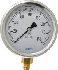 Wika - 4" Dial, 1/4 Thread, 0-160 Scale Range, Pressure Gauge - Lower Connection Mount, Accurate to 1% of Scale - Industrial Tool & Supply