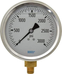 Wika - 4" Dial, 1/4 Thread, 0-3,000 Scale Range, Pressure Gauge - Lower Connection Mount, Accurate to 1% of Scale - Industrial Tool & Supply