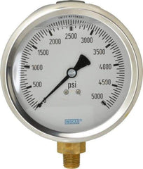 Wika - 4" Dial, 1/4 Thread, 0-5,000 Scale Range, Pressure Gauge - Lower Connection Mount, Accurate to 1% of Scale - Industrial Tool & Supply