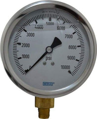 Wika - 4" Dial, 1/4 Thread, 0-10,000 Scale Range, Pressure Gauge - Lower Connection Mount, Accurate to 1% of Scale - Industrial Tool & Supply