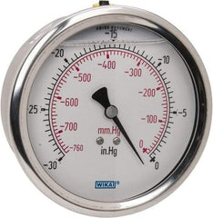 Wika - 4" Dial, 1/4 Thread, 30-0 Scale Range, Pressure Gauge - Lower Back Connection Mount, Accurate to 1% of Scale - Industrial Tool & Supply