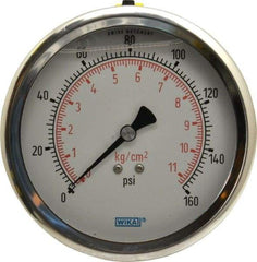 Wika - 4" Dial, 1/4 Thread, 0-160 Scale Range, Pressure Gauge - Lower Back Connection Mount, Accurate to 1% of Scale - Industrial Tool & Supply