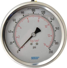 Wika - 4" Dial, 1/4 Thread, 0-200 Scale Range, Pressure Gauge - Lower Back Connection Mount, Accurate to 1% of Scale - Industrial Tool & Supply