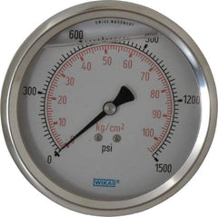 Wika - 4" Dial, 1/4 Thread, 0-1,500 Scale Range, Pressure Gauge - Lower Back Connection Mount, Accurate to 1% of Scale - Industrial Tool & Supply