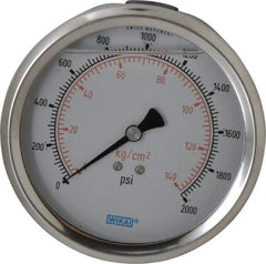 Wika - 4" Dial, 1/4 Thread, 0-2,000 Scale Range, Pressure Gauge - Lower Back Connection Mount, Accurate to 1% of Scale - Industrial Tool & Supply