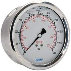Wika - 4" Dial, 1/4 Thread, 0-5,000 Scale Range, Pressure Gauge - Lower Back Connection Mount, Accurate to 1% of Scale - Industrial Tool & Supply