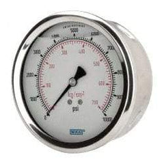 Wika - 4" Dial, 1/4 Thread, 0-10,000 Scale Range, Pressure Gauge - Lower Back Connection Mount, Accurate to 1% of Scale - Industrial Tool & Supply