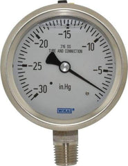 Wika - 2-1/2" Dial, 1/4 Thread, 30-0 Scale Range, Pressure Gauge - Lower Connection Mount, Accurate to 1.5% of Scale - Industrial Tool & Supply