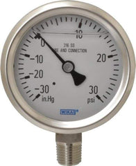 Wika - 2-1/2" Dial, 1/4 Thread, 30-0-30 Scale Range, Pressure Gauge - Lower Connection Mount, Accurate to 1.5% of Scale - Industrial Tool & Supply