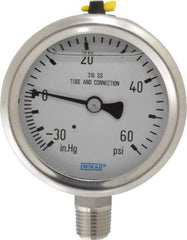 Wika - 2-1/2" Dial, 1/4 Thread, 30-0-60 Scale Range, Pressure Gauge - Lower Connection Mount, Accurate to 1.5% of Scale - Industrial Tool & Supply