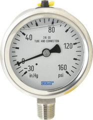 Wika - 2-1/2" Dial, 1/4 Thread, 30-0-160 Scale Range, Pressure Gauge - Lower Connection Mount, Accurate to 1.5% of Scale - Industrial Tool & Supply