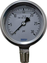 Wika - 2-1/2" Dial, 1/4 Thread, 0-30 Scale Range, Pressure Gauge - Lower Connection Mount, Accurate to 1.5% of Scale - Industrial Tool & Supply