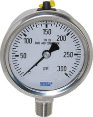 Wika - 2-1/2" Dial, 1/4 Thread, 0-300 Scale Range, Pressure Gauge - Lower Connection Mount, Accurate to 1.5% of Scale - Industrial Tool & Supply