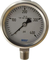 Wika - 2-1/2" Dial, 1/4 Thread, 0-400 Scale Range, Pressure Gauge - Lower Connection Mount, Accurate to 1.5% of Scale - Industrial Tool & Supply