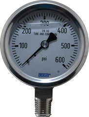 Wika - 2-1/2" Dial, 1/4 Thread, 0-600 Scale Range, Pressure Gauge - Lower Connection Mount, Accurate to 1.5% of Scale - Industrial Tool & Supply