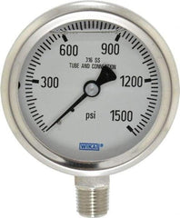 Wika - 2-1/2" Dial, 1/4 Thread, 0-1,500 Scale Range, Pressure Gauge - Lower Connection Mount, Accurate to 1.5% of Scale - Industrial Tool & Supply