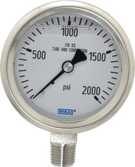 Wika - 2-1/2" Dial, 1/4 Thread, 0-2,000 Scale Range, Pressure Gauge - Lower Connection Mount, Accurate to 1.5% of Scale - Industrial Tool & Supply