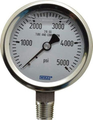 Wika - 2-1/2" Dial, 1/4 Thread, 0-5,000 Scale Range, Pressure Gauge - Lower Connection Mount, Accurate to 1.5% of Scale - Industrial Tool & Supply