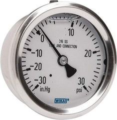 Wika - 2-1/2" Dial, 1/4 Thread, 30-0-30 Scale Range, Pressure Gauge - Center Back Connection Mount, Accurate to 1.5% of Scale - Industrial Tool & Supply