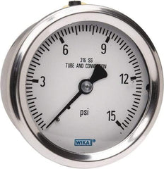 Wika - 2-1/2" Dial, 1/4 Thread, 0-15 Scale Range, Pressure Gauge - Center Back Connection Mount, Accurate to 1.5% of Scale - Industrial Tool & Supply