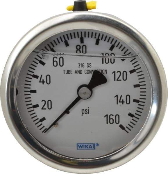 Wika - 2-1/2" Dial, 1/4 Thread, 0-160 Scale Range, Pressure Gauge - Center Back Connection Mount, Accurate to 1.5% of Scale - Industrial Tool & Supply