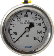 Wika - 2-1/2" Dial, 1/4 Thread, 0-160 Scale Range, Pressure Gauge - Center Back Connection Mount, Accurate to 1.5% of Scale - Industrial Tool & Supply