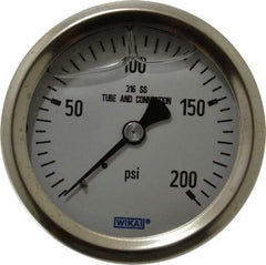 Wika - 2-1/2" Dial, 1/4 Thread, 0-200 Scale Range, Pressure Gauge - Center Back Connection Mount, Accurate to 1.5% of Scale - Industrial Tool & Supply