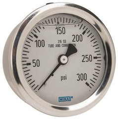 Wika - 2-1/2" Dial, 1/4 Thread, 0-300 Scale Range, Pressure Gauge - Center Back Connection Mount, Accurate to 1.5% of Scale - Industrial Tool & Supply