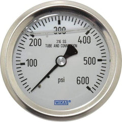 Wika - 2-1/2" Dial, 1/4 Thread, 0-600 Scale Range, Pressure Gauge - Center Back Connection Mount, Accurate to 1.5% of Scale - Industrial Tool & Supply