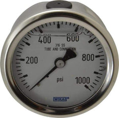 Wika - 2-1/2" Dial, 1/4 Thread, 0-1,000 Scale Range, Pressure Gauge - Center Back Connection Mount, Accurate to 1.5% of Scale - Industrial Tool & Supply