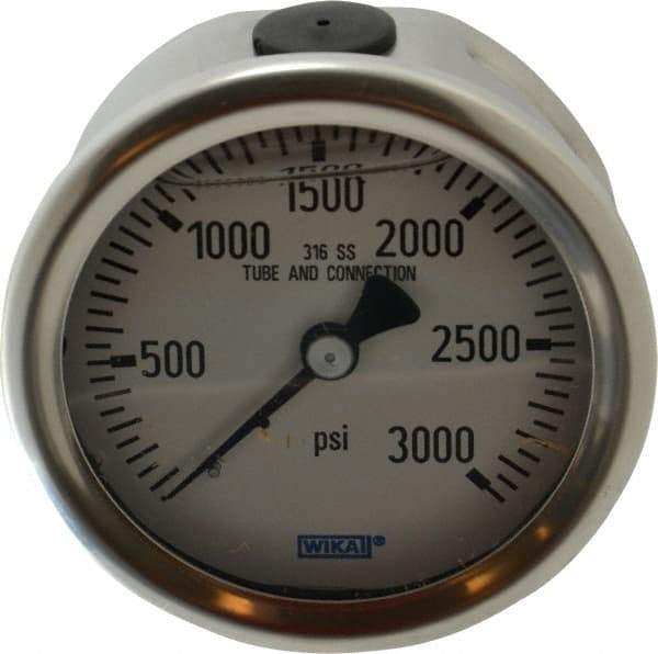 Wika - 2-1/2" Dial, 1/4 Thread, 0-3,000 Scale Range, Pressure Gauge - Center Back Connection Mount, Accurate to 1.5% of Scale - Industrial Tool & Supply
