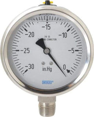 Wika - 4" Dial, 1/2 Thread, 30-0 Scale Range, Pressure Gauge - Lower Connection Mount, Accurate to 1% of Scale - Industrial Tool & Supply