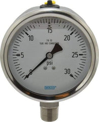 Wika - 4" Dial, 1/2 Thread, 0-30 Scale Range, Pressure Gauge - Lower Connection Mount, Accurate to 1% of Scale - Industrial Tool & Supply