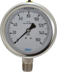 Wika - 4" Dial, 1/2 Thread, 0-160 Scale Range, Pressure Gauge - Lower Connection Mount, Accurate to 1% of Scale - Industrial Tool & Supply