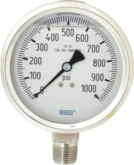 Wika - 4" Dial, 1/2 Thread, 0-1,000 Scale Range, Pressure Gauge - Lower Connection Mount, Accurate to 1% of Scale - Industrial Tool & Supply