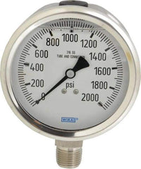 Wika - 4" Dial, 1/2 Thread, 0-2,000 Scale Range, Pressure Gauge - Lower Connection Mount, Accurate to 1% of Scale - Industrial Tool & Supply