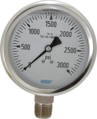 Wika - 4" Dial, 1/2 Thread, 0-3,000 Scale Range, Pressure Gauge - Lower Connection Mount, Accurate to 1% of Scale - Industrial Tool & Supply
