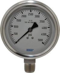 Wika - 4" Dial, 1/2 Thread, 0-5,000 Scale Range, Pressure Gauge - Lower Connection Mount, Accurate to 1% of Scale - Industrial Tool & Supply