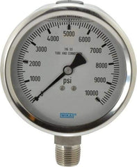 Wika - 4" Dial, 1/2 Thread, 0-10,000 Scale Range, Pressure Gauge - Lower Connection Mount, Accurate to 1% of Scale - Industrial Tool & Supply